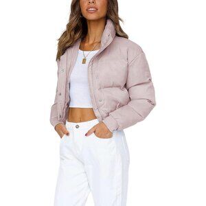 〽️Women's Pink Uaneo Cropped Puffer Stand Collar Winter Padded Down Jacket